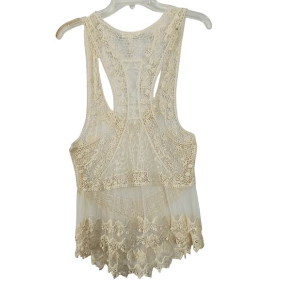 Roommates Crochet Mesh Top Women's Sz L Ivory Sleeveless Embroidered Sheer Boho - Picture 3 of 13